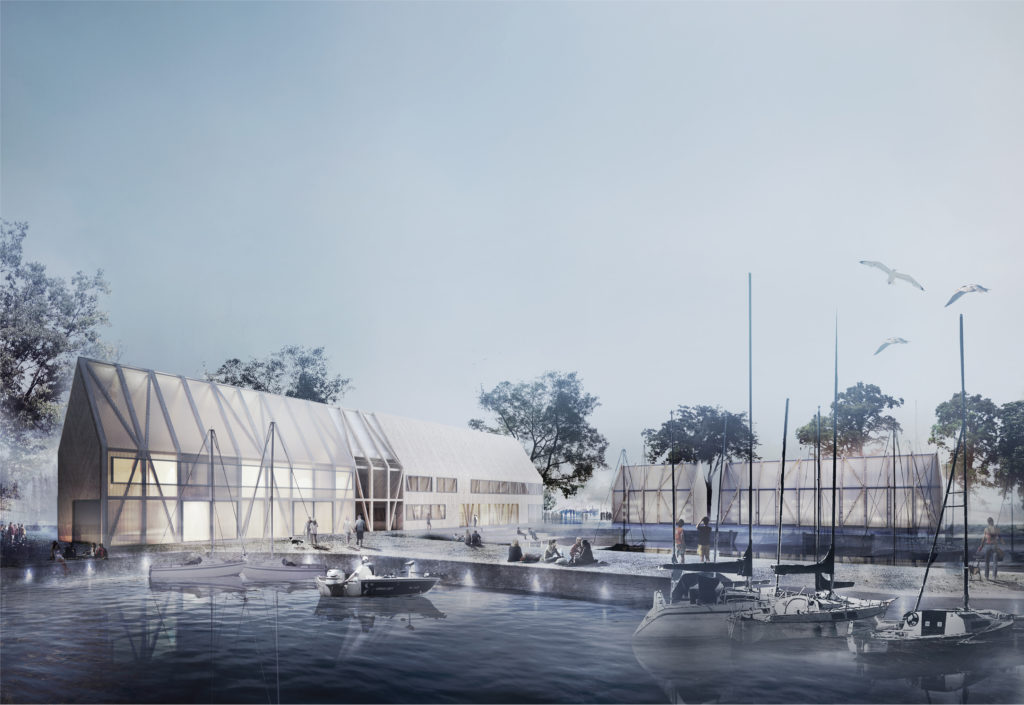 widok w kierunku międzyszkolnej bazy sportów wodnych