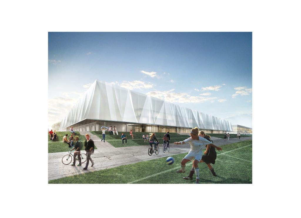 widok na stadion z kubaturą użytkową