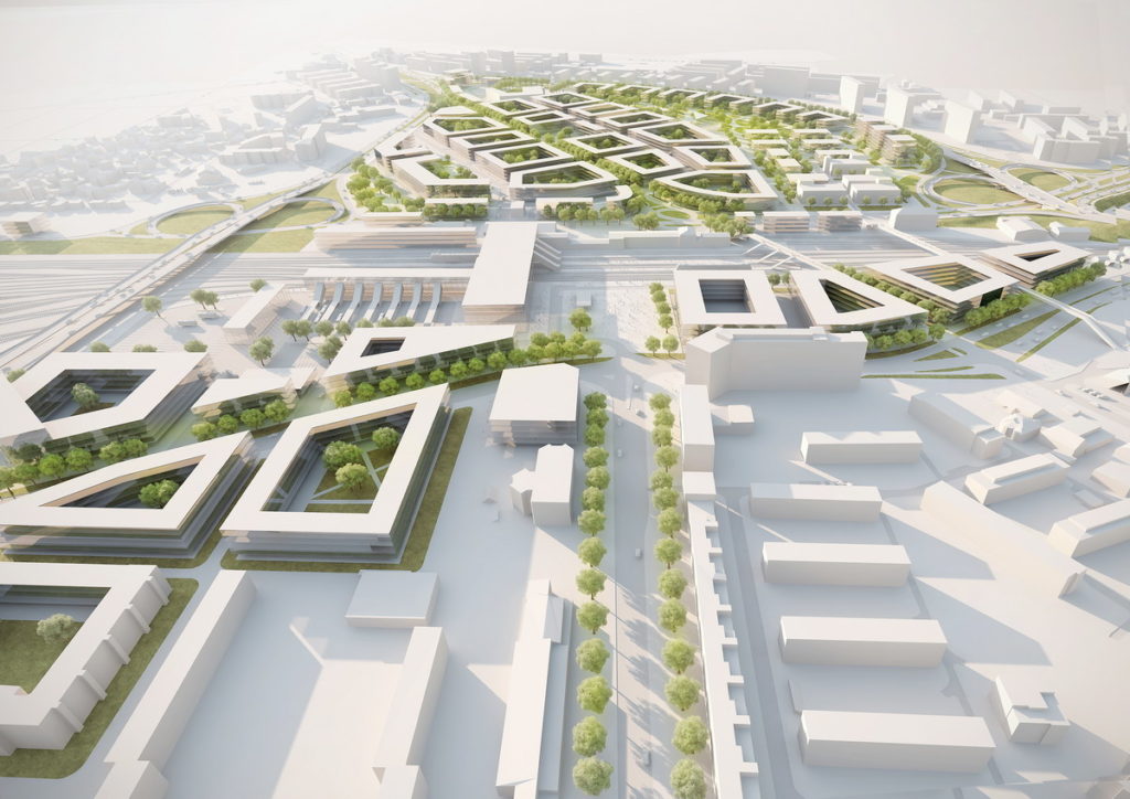 View from  Kardynała Stefana Wyszyńskiego Street towards city square ans Main Railway Station