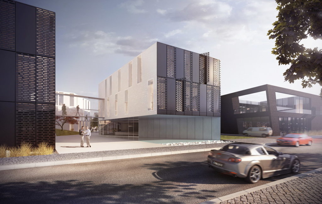 GENERAL VIEW OF OFFICE COMPLEX AND GARAGE